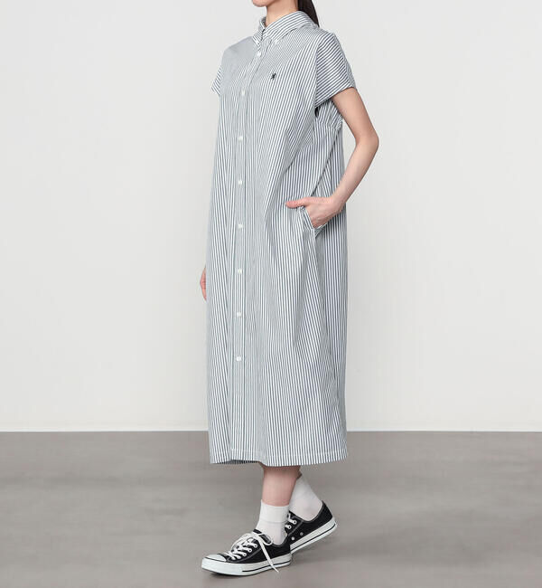 GYMPHLEX「Gymphlex | コットン スリーブレス ボタンダウンシャツワンピース STRIPE WOMEN」|ワンピース|