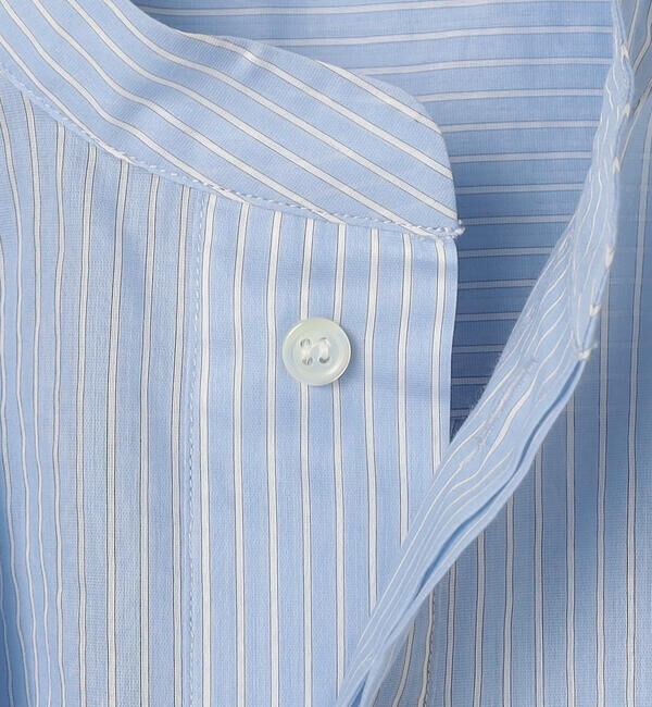 LE GLAZIK「LE GLAZIK | シアーストライプ スタンドカラープルオーバーシャツ WOMEN」|シャツ・ブラウス|