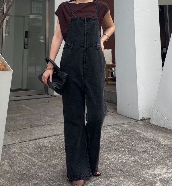  「Q.anos フレアデニムロンパース」|ワンピース|ブラック