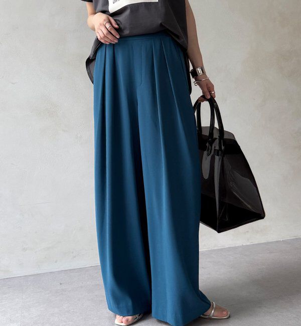  「【累計販売数3万枚突破/21色4サイズ展開！】タックワイドパンツ」|チノ|ブルー