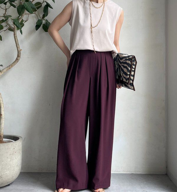  「【累計販売数3万枚突破/21色4サイズ展開！】タックワイドパンツ」|チノ|