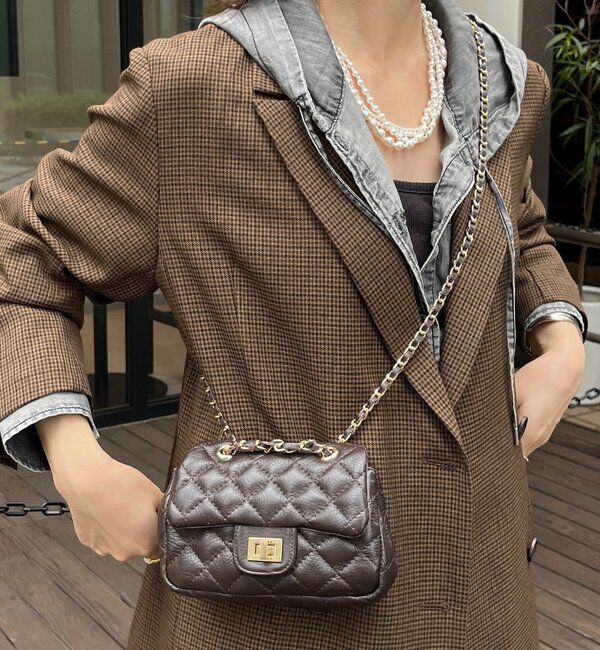  「キルティングレザーショルダー」|トートバッグ|ダークブラウン