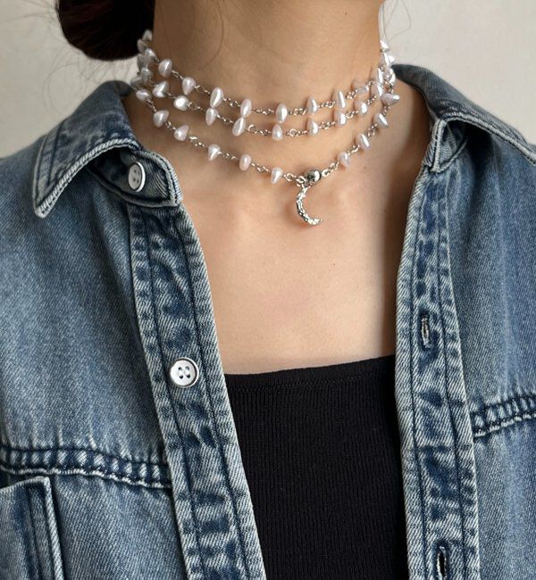  「【インフルエンサーOKOCHI企画】月モチーフランダムパールネックレス」|ネックレス|シルバー