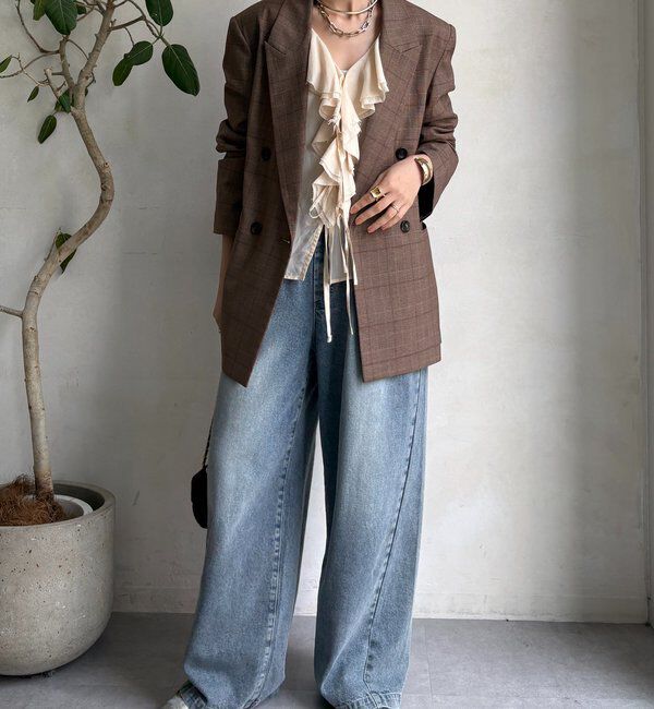  「肩パッドチェックダブルジャケット」|テーラードジャケット|