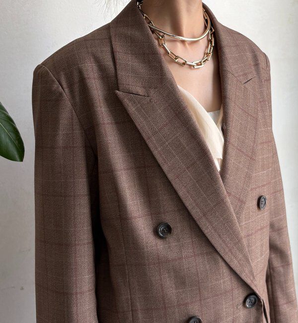  「肩パッドチェックダブルジャケット」|テーラードジャケット|