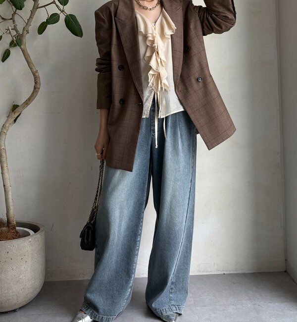  「肩パッドチェックダブルジャケット」|テーラードジャケット|