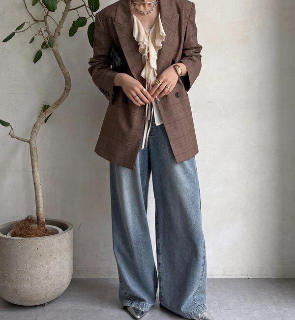  「肩パッドチェックダブルジャケット」|テーラードジャケット|