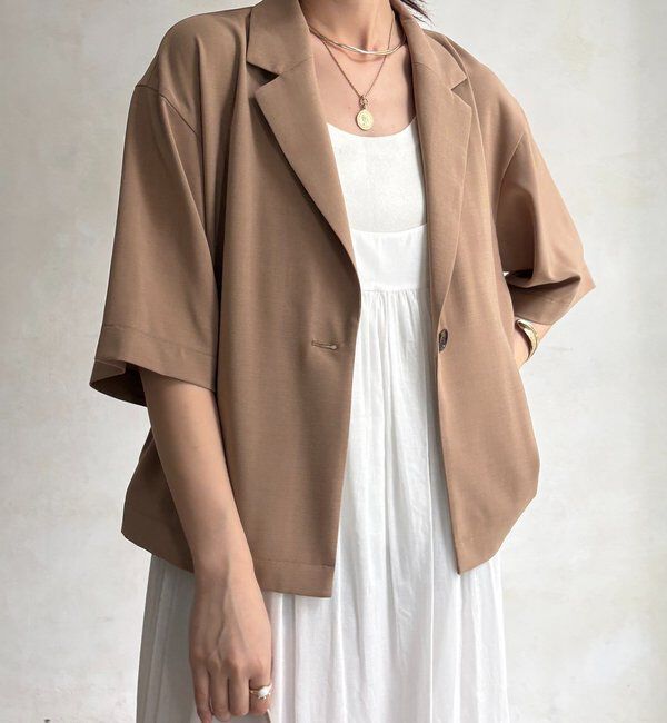  「【セットアップ可能】接触冷感5分袖ジャケット」|テーラードジャケット|