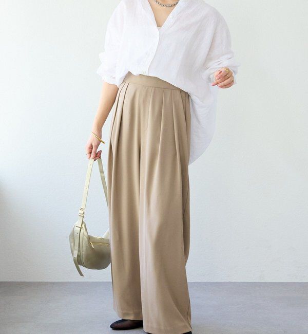  「【ウォッシャブル】【シーズンレスで使える】タックワイドスラックス」|チノ|