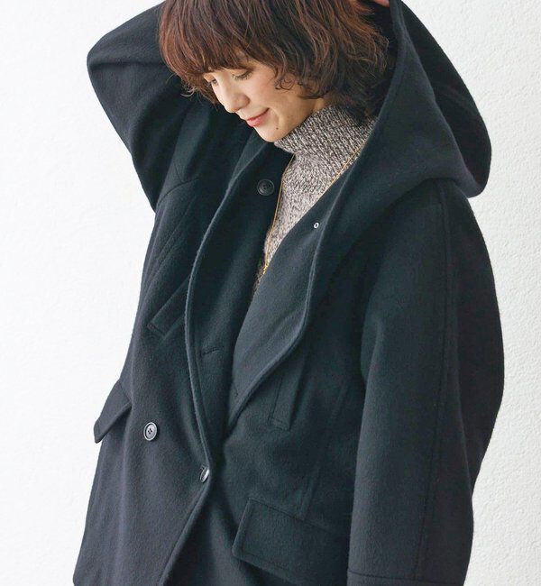  「【顔周り華やか】ビーバーフーディコート」|その他|ブラック