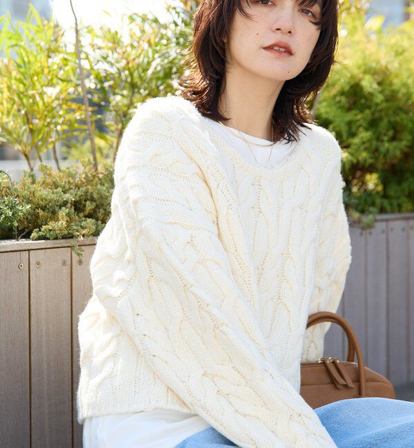  「【大人のこなれ感を演出】フリンジネックケーブルニット」|ニット・セーター|