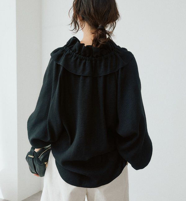  「【顔まわり華やか】リネンライクフリルカラーブラウス」|シャツ・ブラウス|