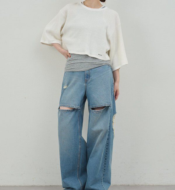  「【PEAS】スラッシュデニムパンツ」|デニム|