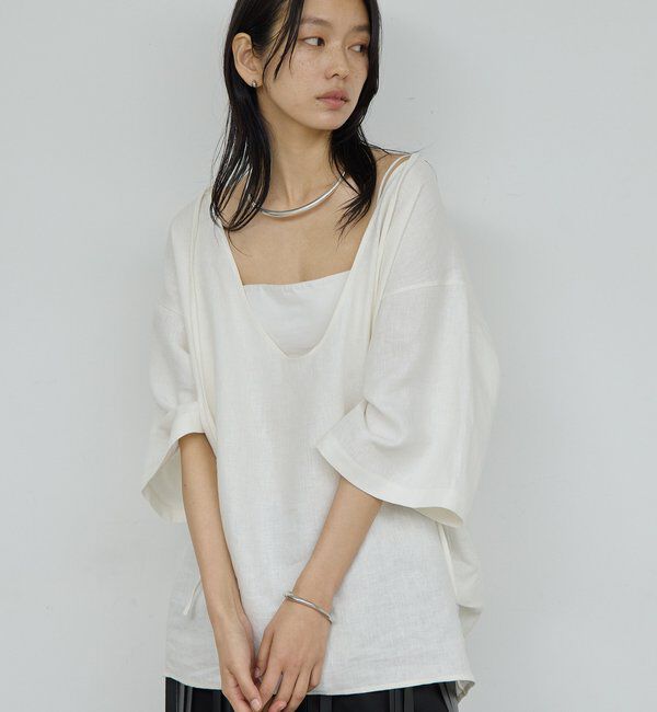  「リネンディープネックプルオーバー」|シャツ・ブラウス|ホワイト