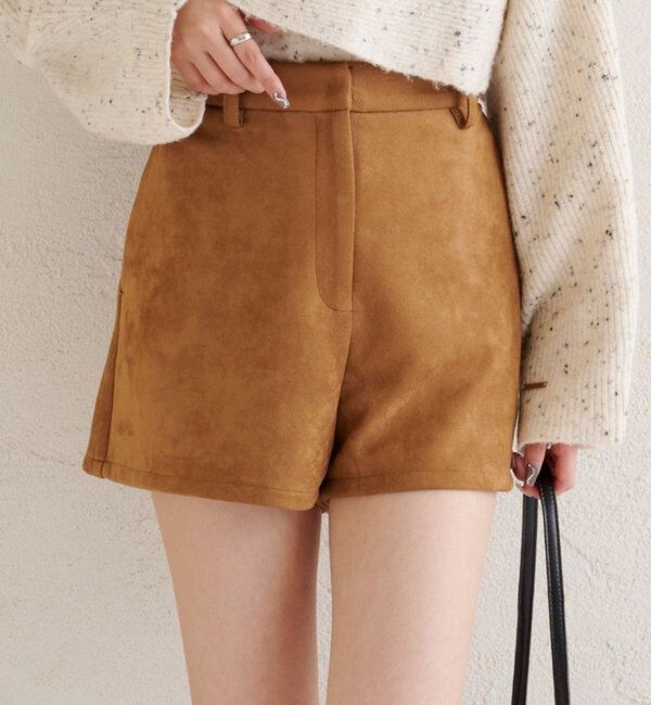  「フェイクスウェードショートパンツ」|チノ|キャメル
