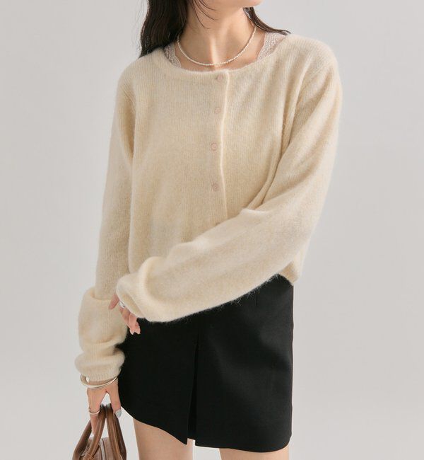  「スクエアネックニットカーディガン」|カーディガン|