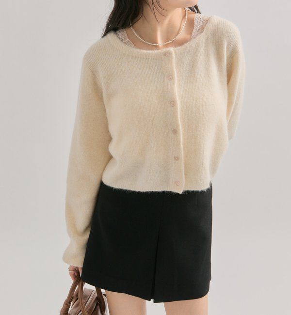  「スクエアネックニットカーディガン」|カーディガン|