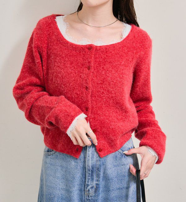  「スクエアネックニットカーディガン」|カーディガン|