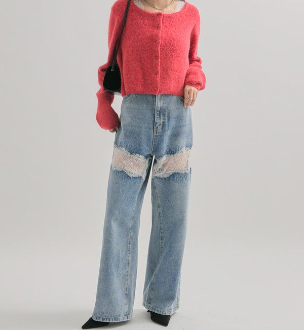  「スクエアネックニットカーディガン」|カーディガン|