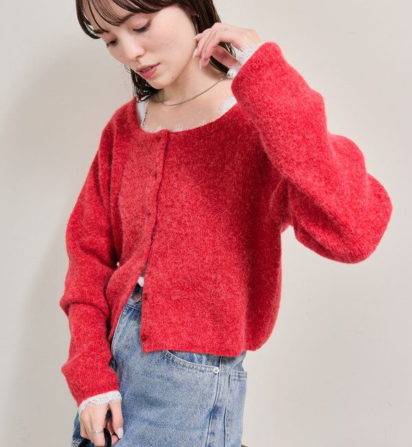  「スクエアネックニットカーディガン」|カーディガン|