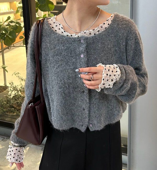  「スクエアネックニットカーディガン」|カーディガン|