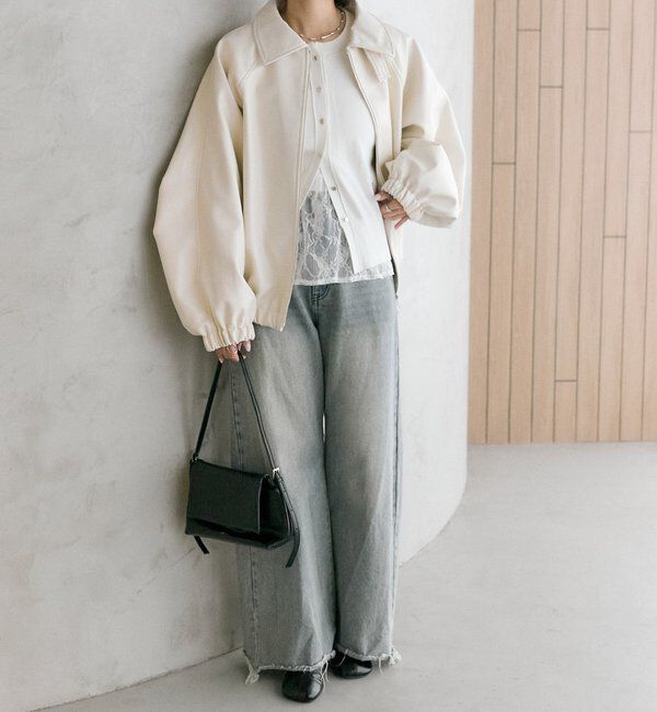  「バルーンスリーブフェイクレザーブルゾン」|ブルゾン・スタジャン|