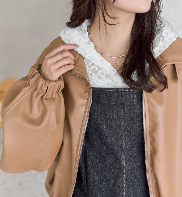  「バルーンスリーブフェイクレザーブルゾン」|ブルゾン・スタジャン|