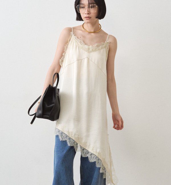  「サテンレースアシメキャミ」|シャツ・ブラウス|アイボリー
