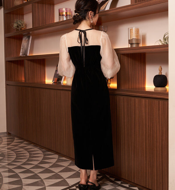  「【結婚式/ドレス/サイズ展開あり】配色シアーベアデザインワンピース」|ドレス|