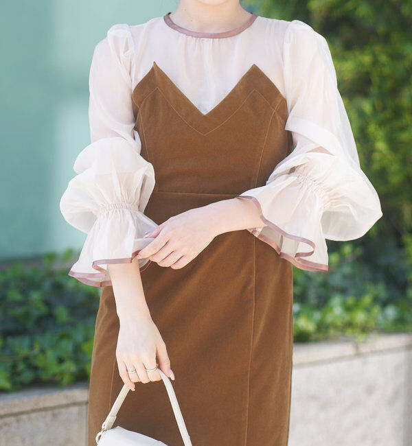  「【結婚式/ドレス/サイズ展開あり】配色シアーベアデザインワンピース」|ドレス|