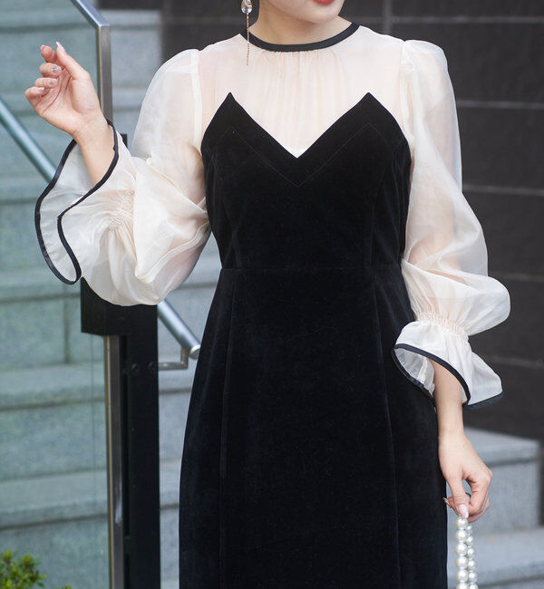  「【結婚式/ドレス/サイズ展開あり】配色シアーベアデザインワンピース」|ドレス|