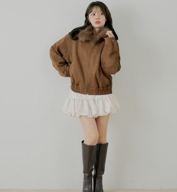  「【ファー取り外し可能】フェイクレザールーズジップブルゾン」|ブルゾン・スタジャン|