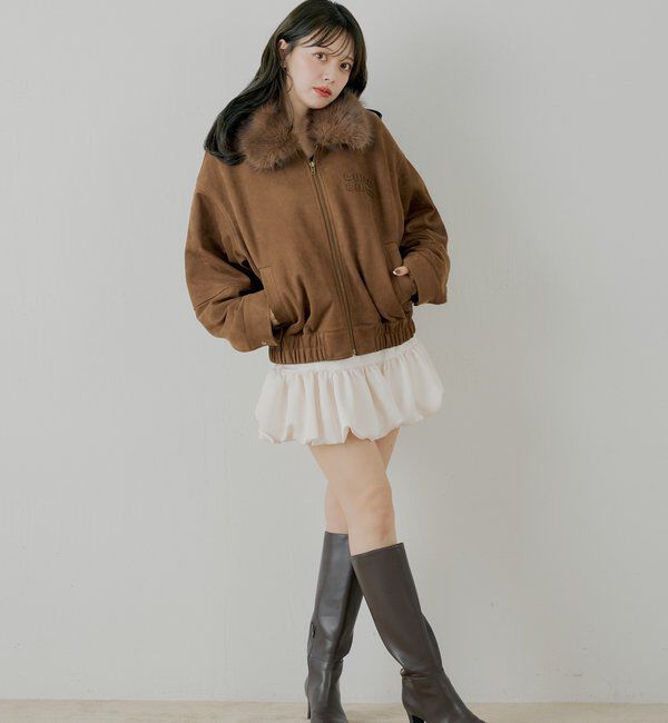  「【ファー取り外し可能】フェイクレザールーズジップブルゾン」|ブルゾン・スタジャン|