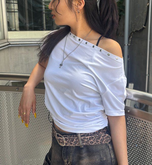  「ワンオフショルスタッズドロストTEE」|Tシャツ・カットソー|