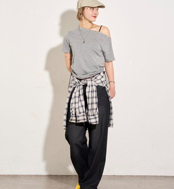  「ワンオフショルスタッズドロストTEE」|Tシャツ・カットソー|