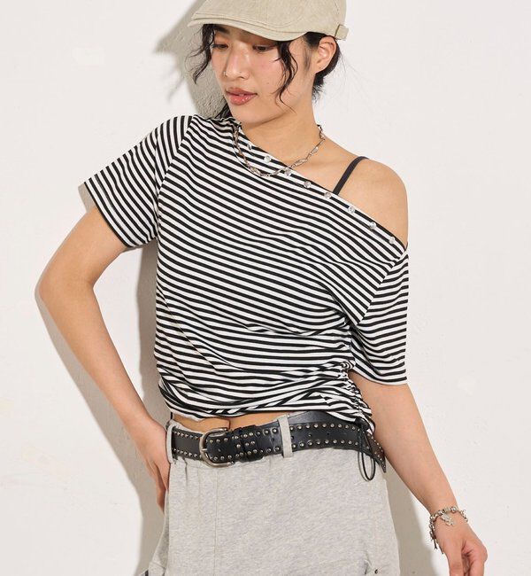  「ワンオフショルスタッズドロストTEE」|Tシャツ・カットソー|