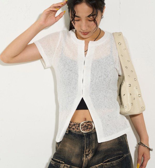  「シアーナロー半袖カーディガン」|Tシャツ・カットソー|