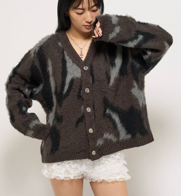  「KOOKYNモヘアライクカーディガン(無地/カモ柄)」|カーディガン|