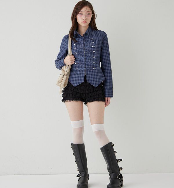  「レースショートパンツ(無地/ドット/チェック/レオパード)」|チノ|