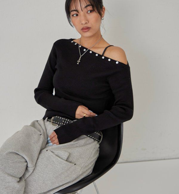  「スタッズワンオフショルニット」|ニット・セーター|