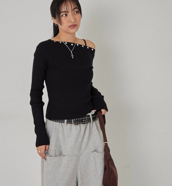  「スタッズワンオフショルニット」|ニット・セーター|