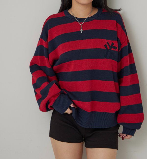  「KOOKYN KYジャガードボーダーニット」|ニット・セーター|レッド