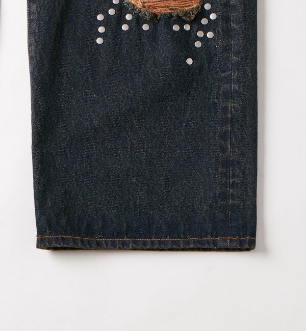  「チェックダメージスタッズデニム」|デニム|