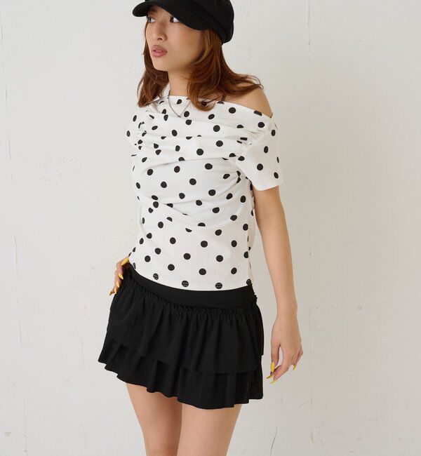  「ギャザーオフショルドットトップス」|Tシャツ・カットソー|