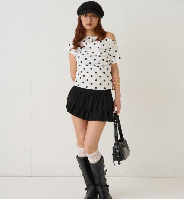  「ギャザーオフショルドットトップス」|Tシャツ・カットソー|