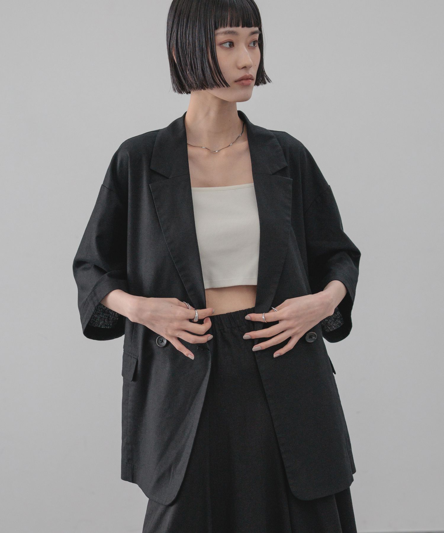 LOWRYS FARM「ソフリネンダブルジャケット」|その他|BLK