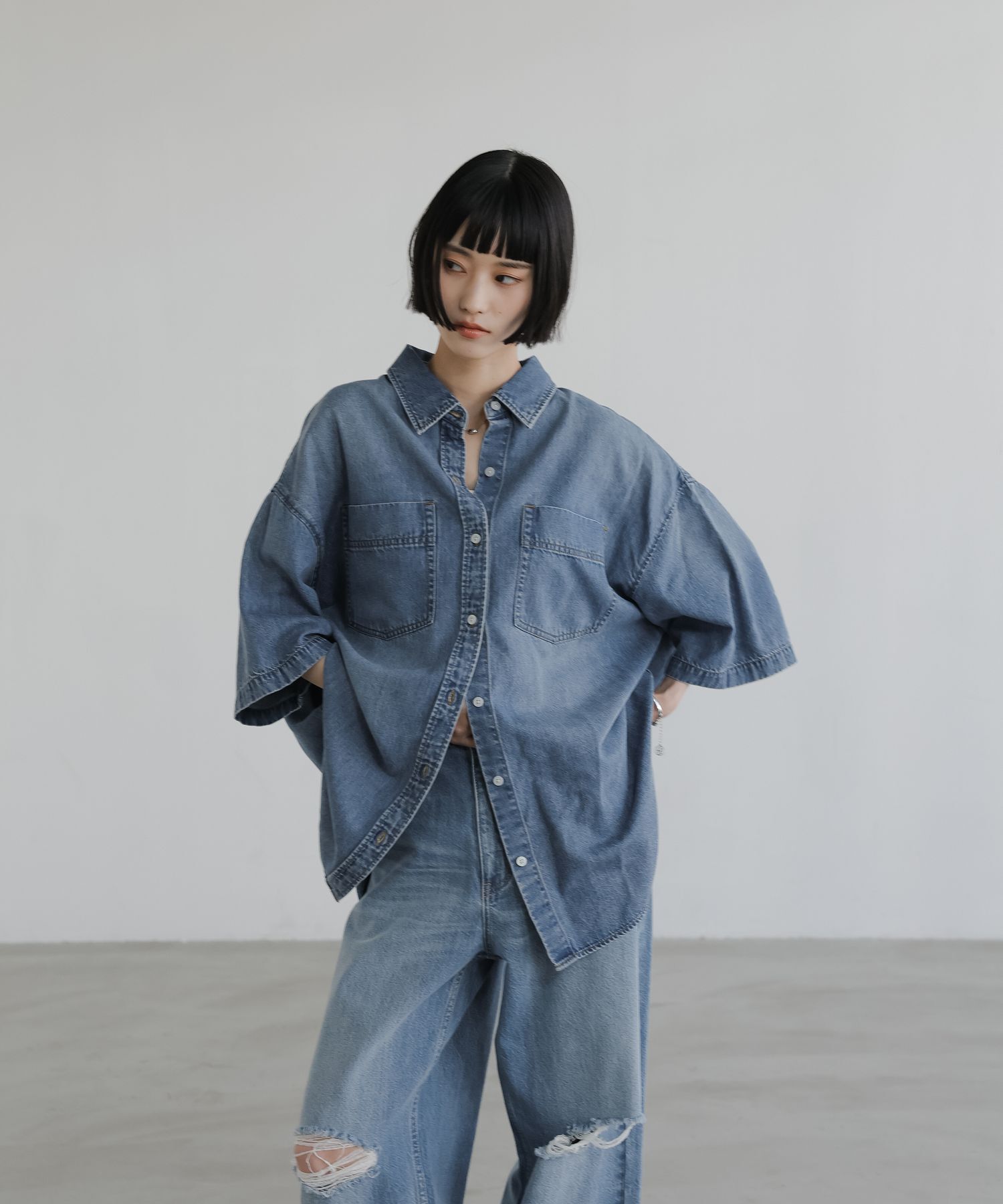 LOWRYS FARM「アソートデニムＢＩＧシャツＳＳ」|シャツ・ブラウス|