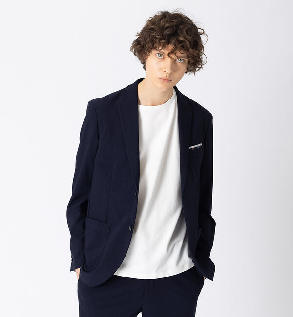 ABAHOUSE「【セットアップ対応】ライクラ ニット ストレッチ ジャケット」|その他|ネイビー