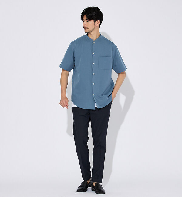 ABAHOUSE「【変形襟】トロミシャンブレー カラーレス 半袖シャツ / バンドカラー」|シャツ・ブラウス|