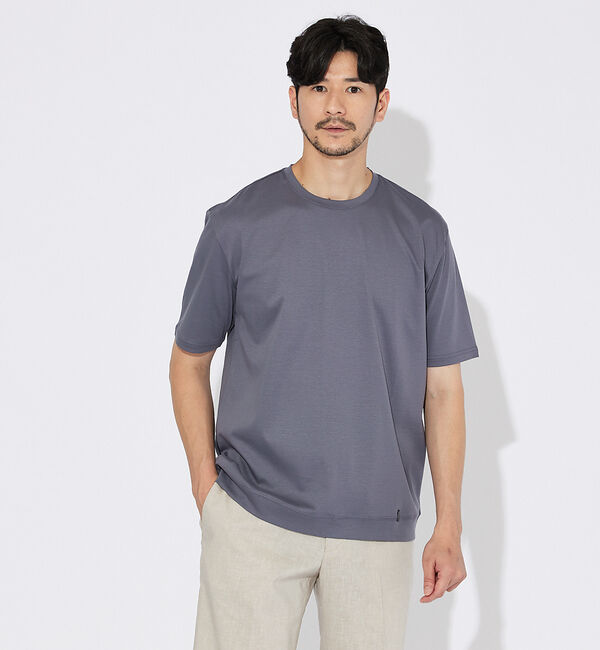 ABAHOUSE「【コットンシルケット】ポンチ クルーネック Tシャツ」|Tシャツ・カットソー|グレー